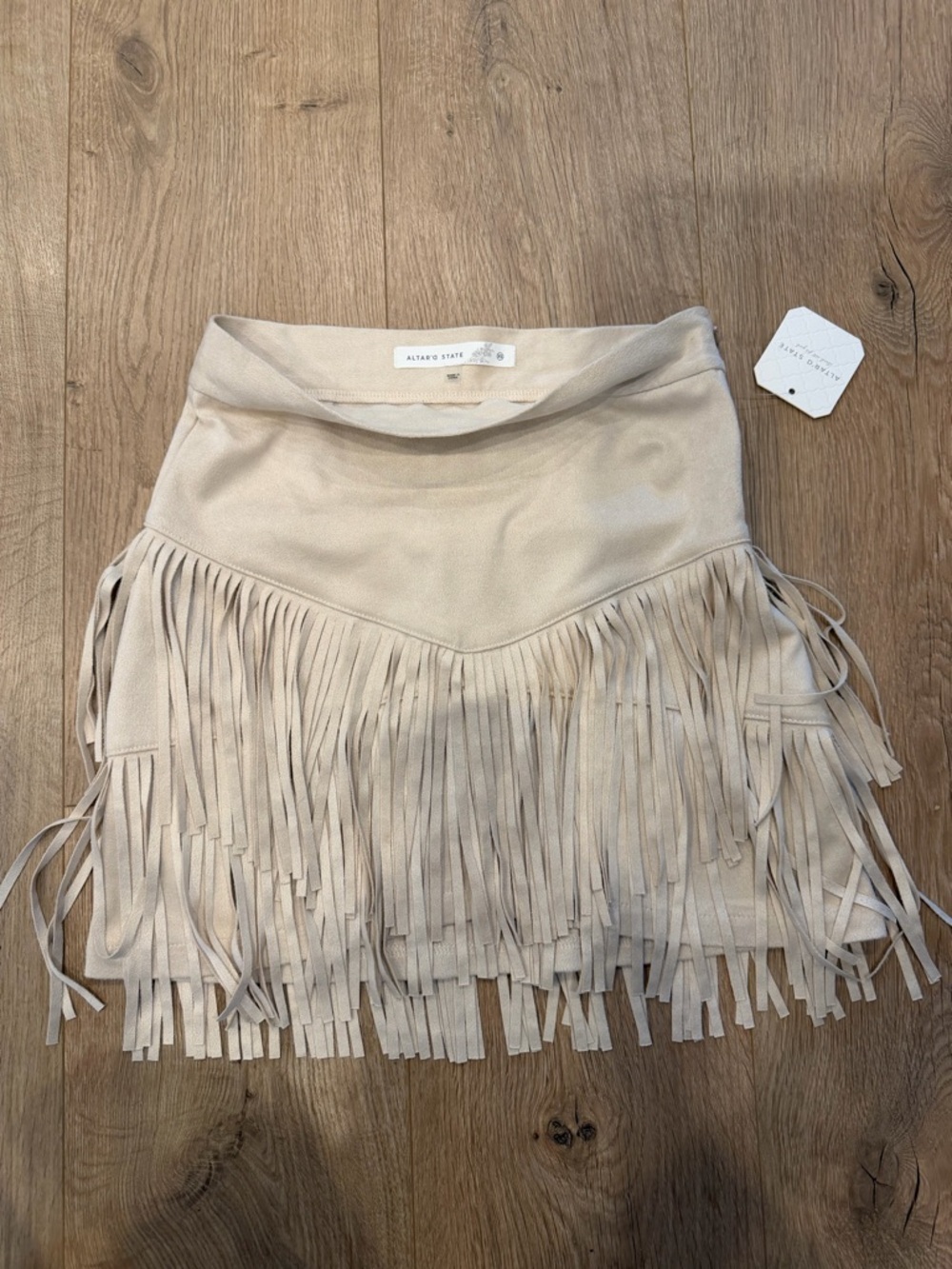 Altar'd State Cream Fringe Suede Mini Skirt